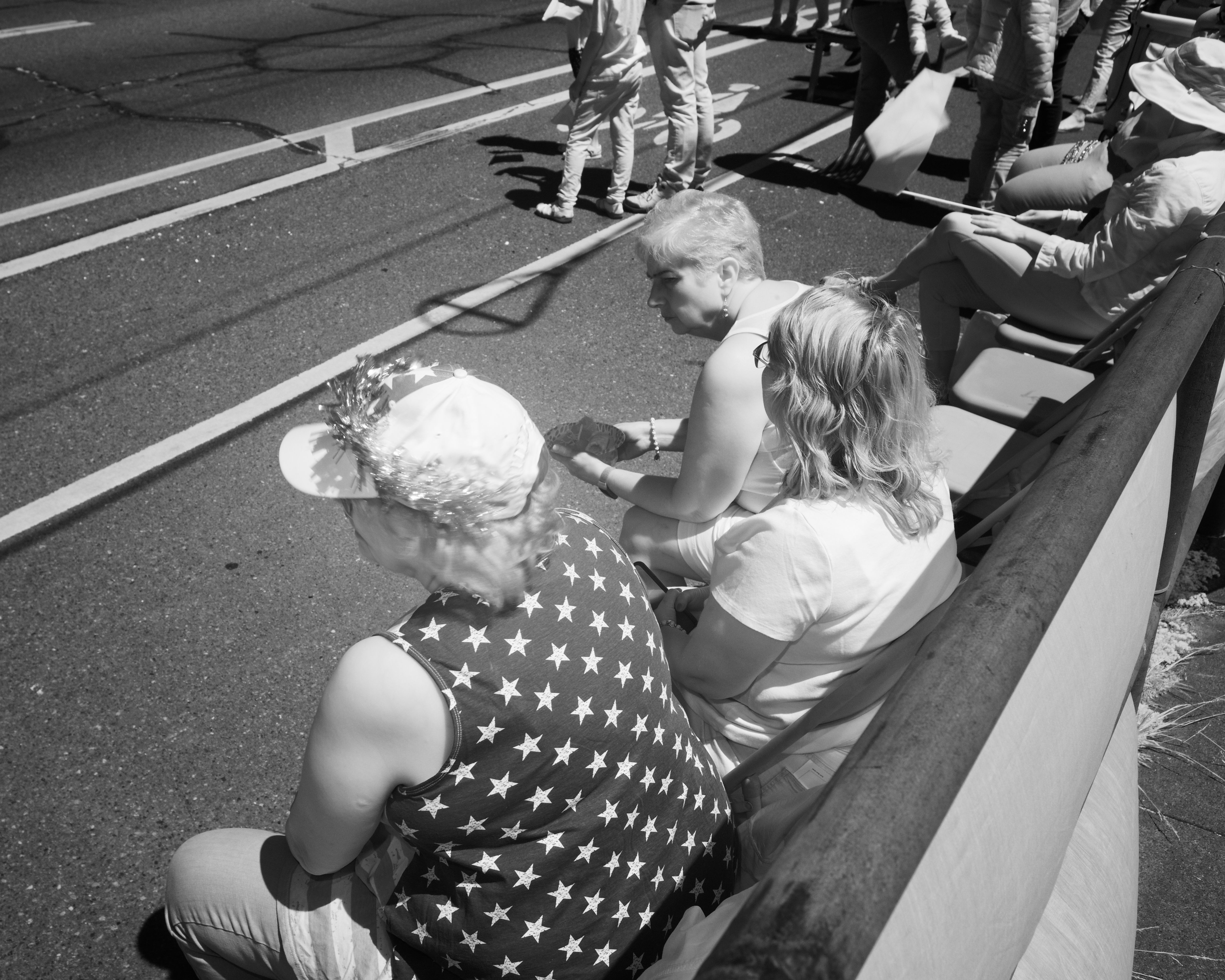 Parade watchers in flag outfits