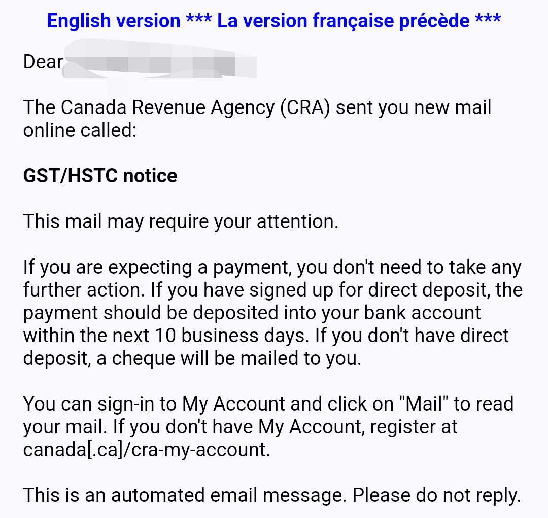 Canada Revenue Agency notice