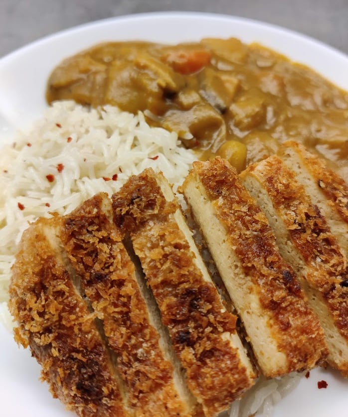 Close-up of tofu katsu curry