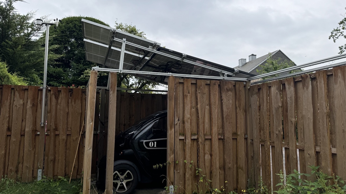 Twizy Micro EV parking in solar Bikeshed