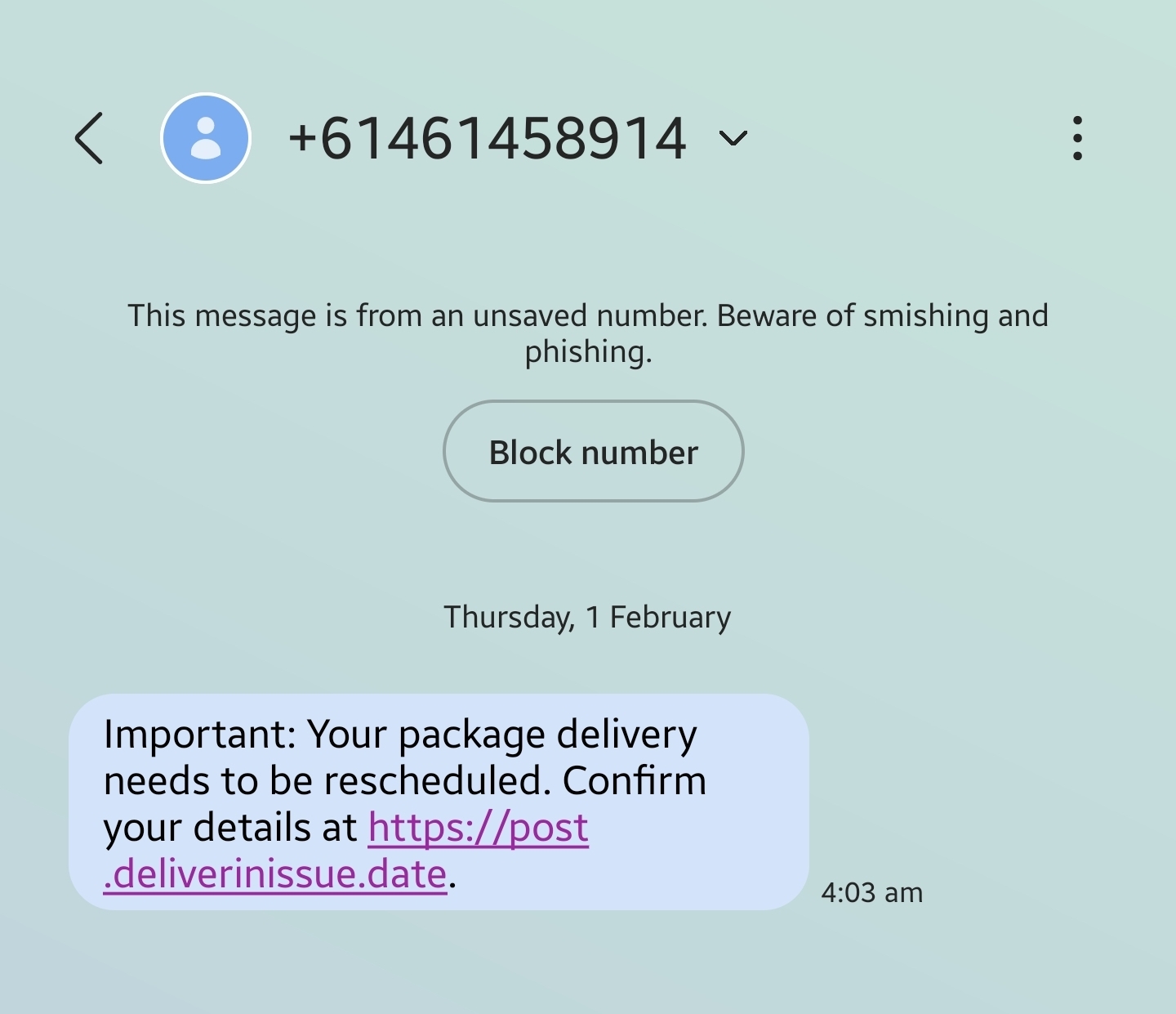 obvious scam text for undelivered package