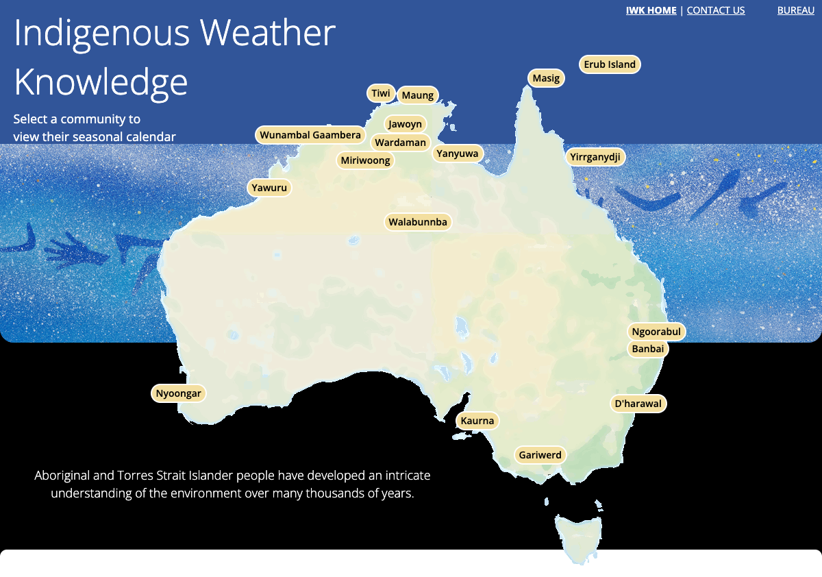 Screenshot of the linked page, showing a map of Australia with labels for Indigenous Australian communities.