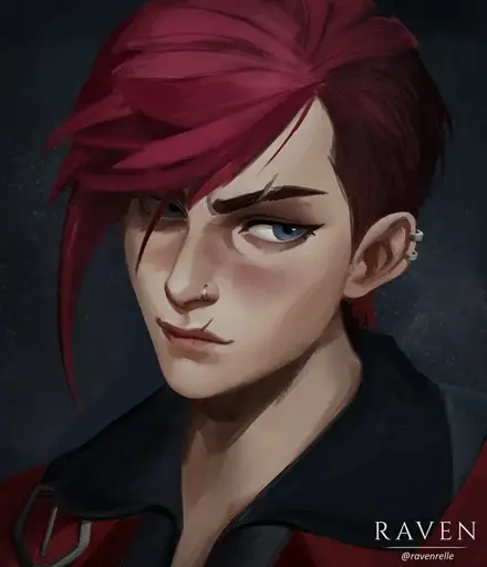 A portrait of Vi from Arcane.