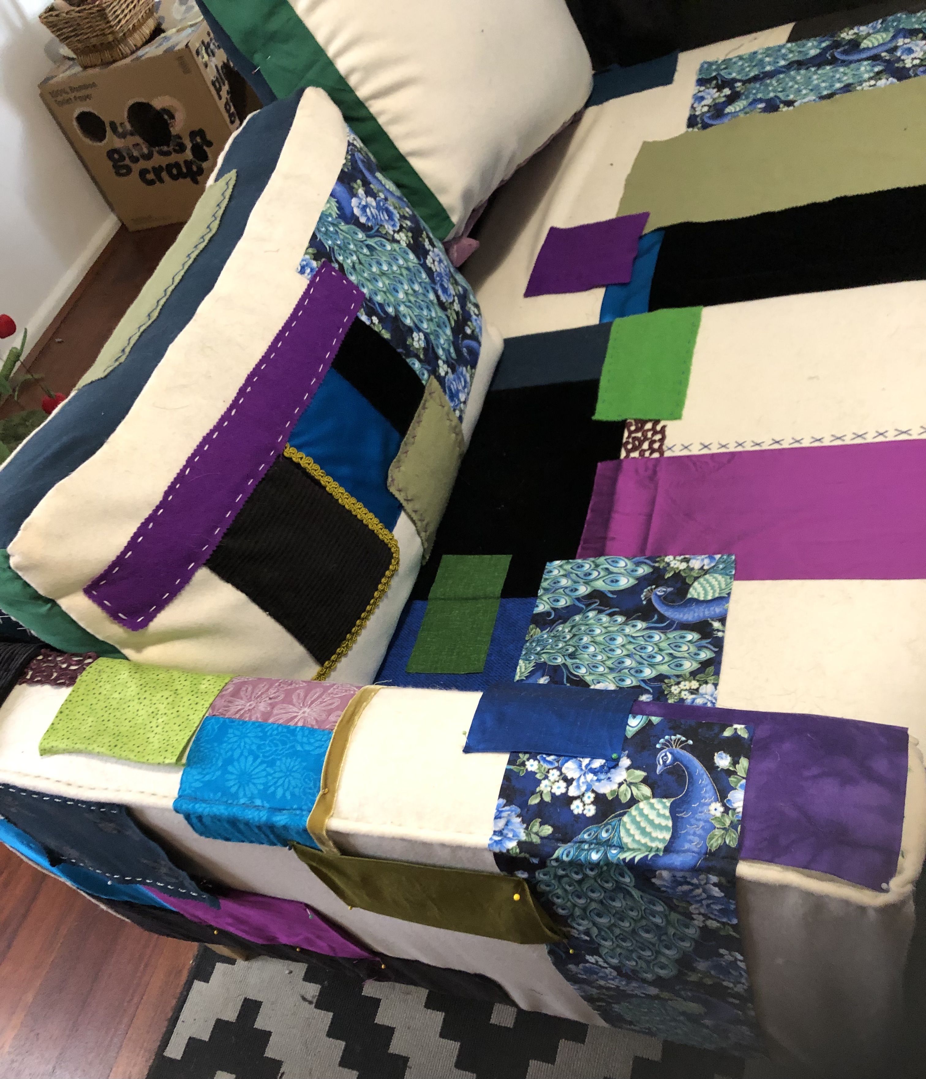 an incomplete patchwork sofa 