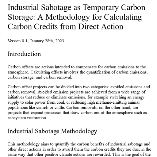 A joke research paper on how to calculate rewarding industrial sabotage with carbon credits