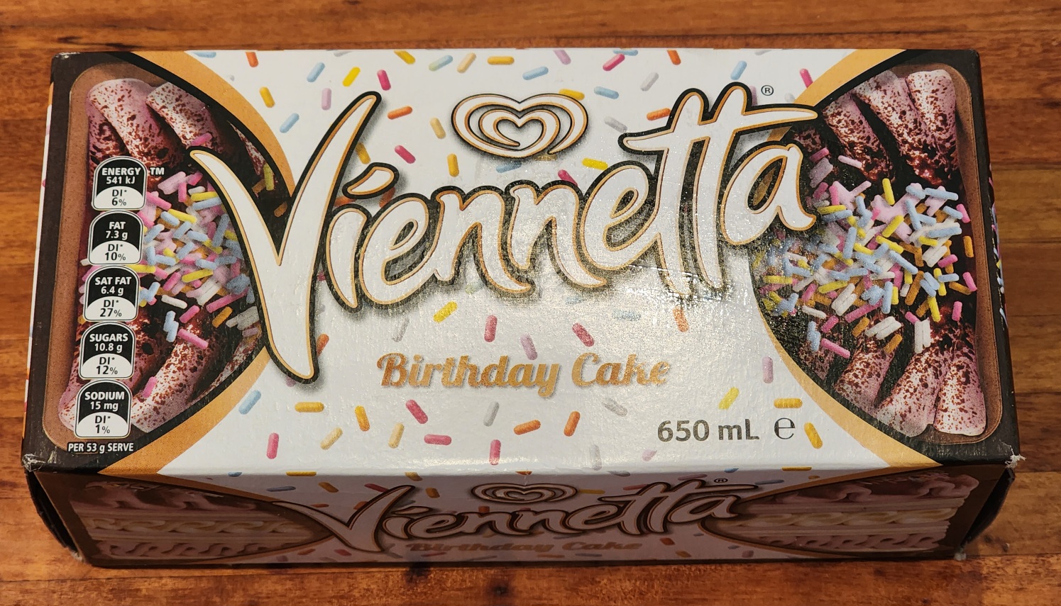 Box of Vienetta Birthday Cake ice cream