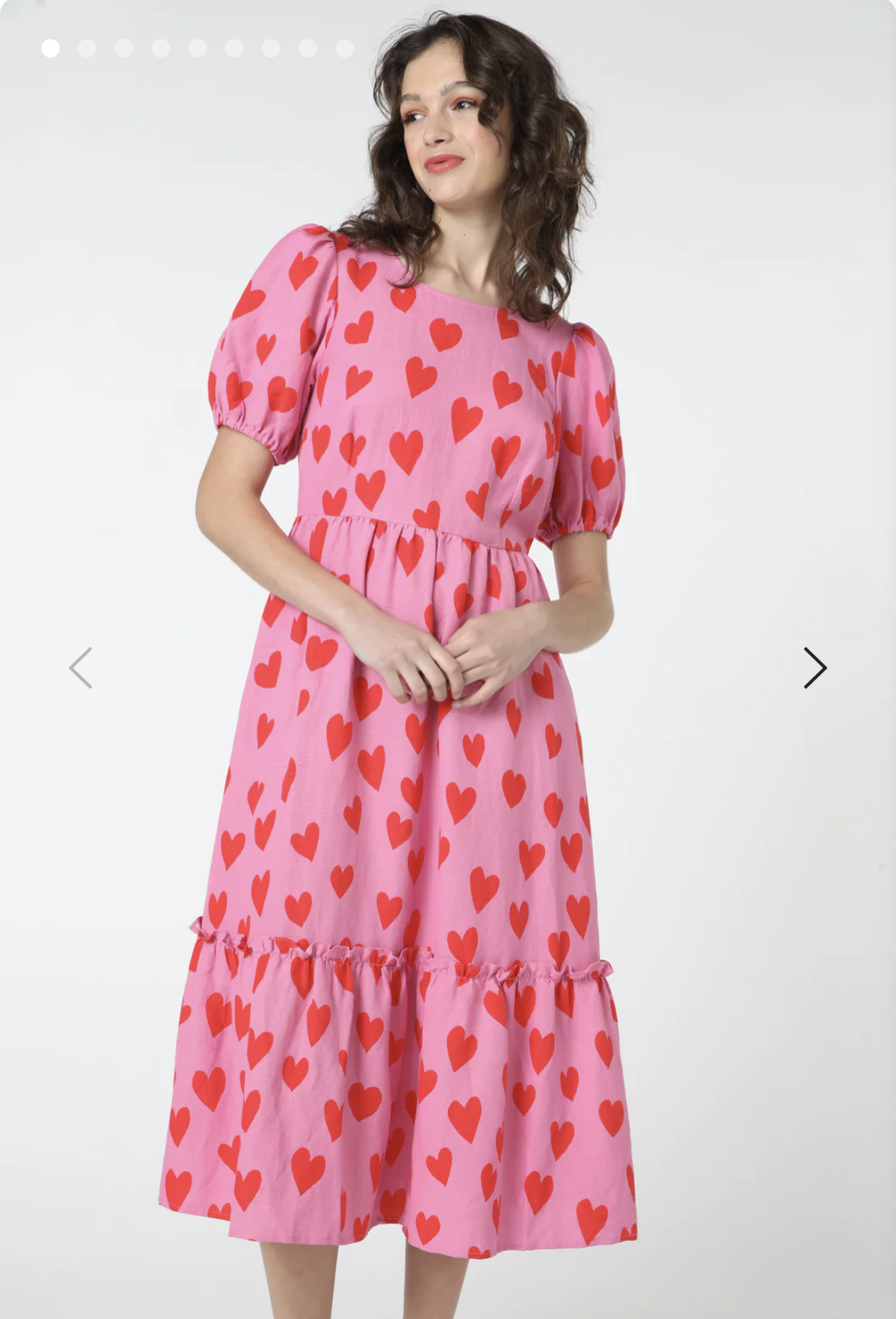 long pink dress with red hearts