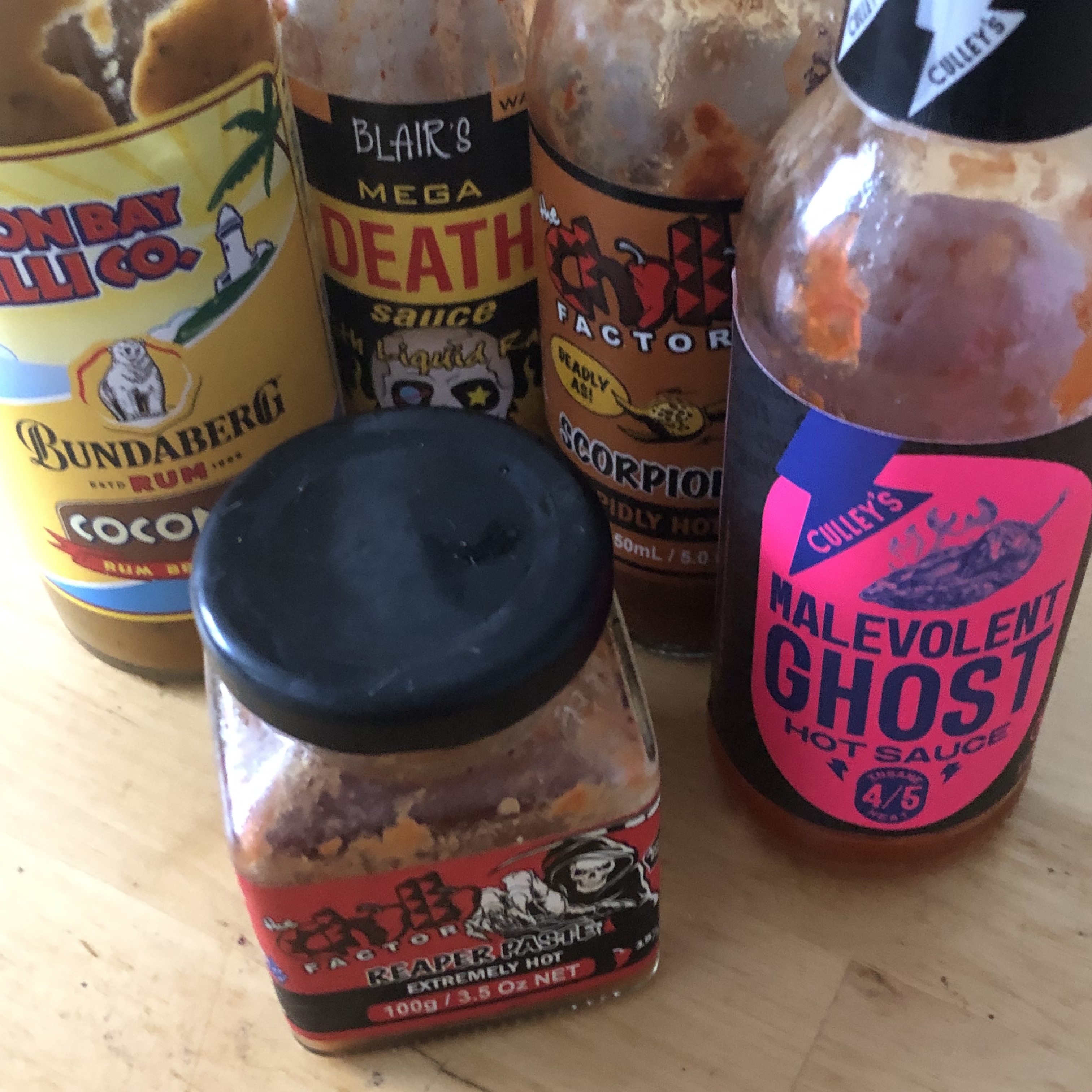a selection of hot sauce bottles
