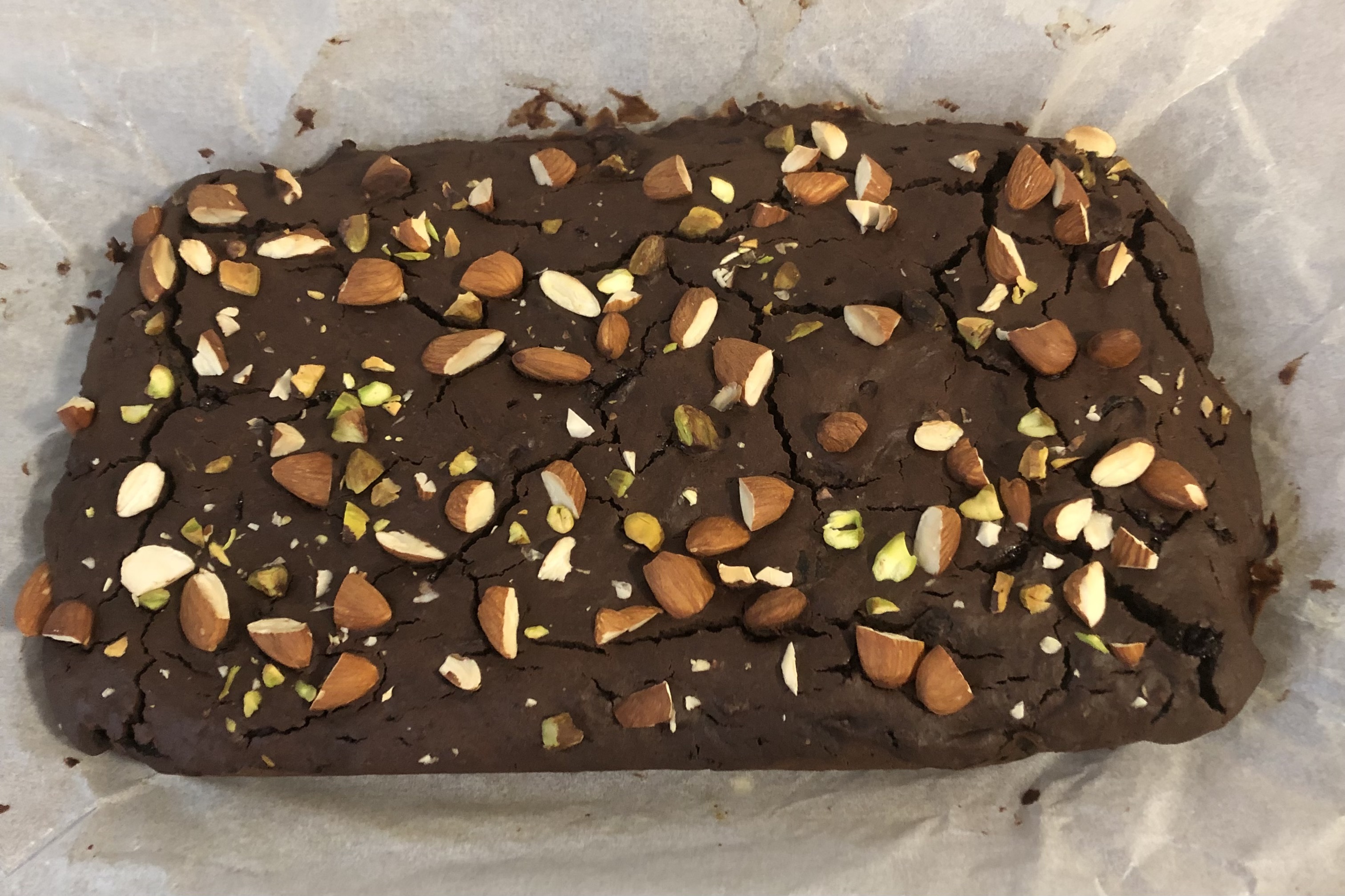 a tray of nut brownies