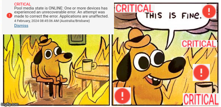 This is fine meme of computer hardrive failure