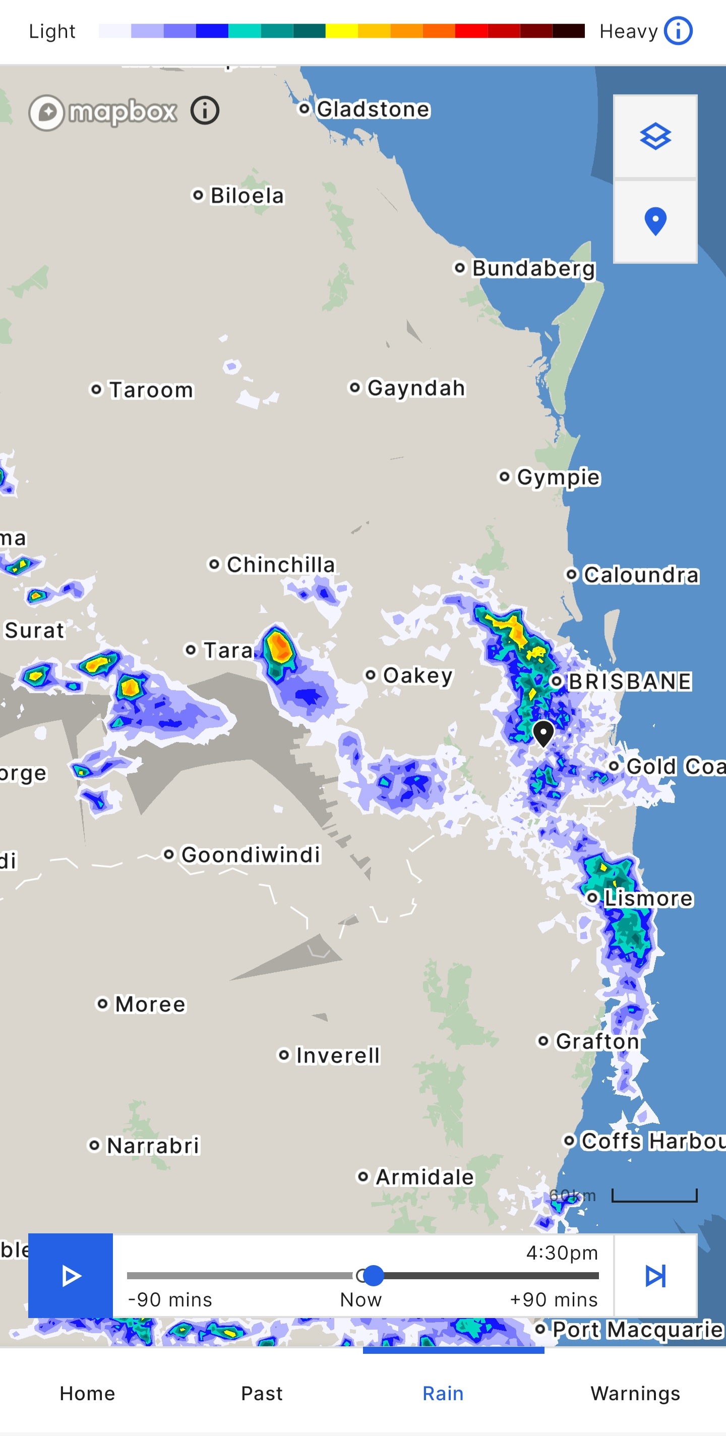 BOM App Rain Radar over South-East QLD