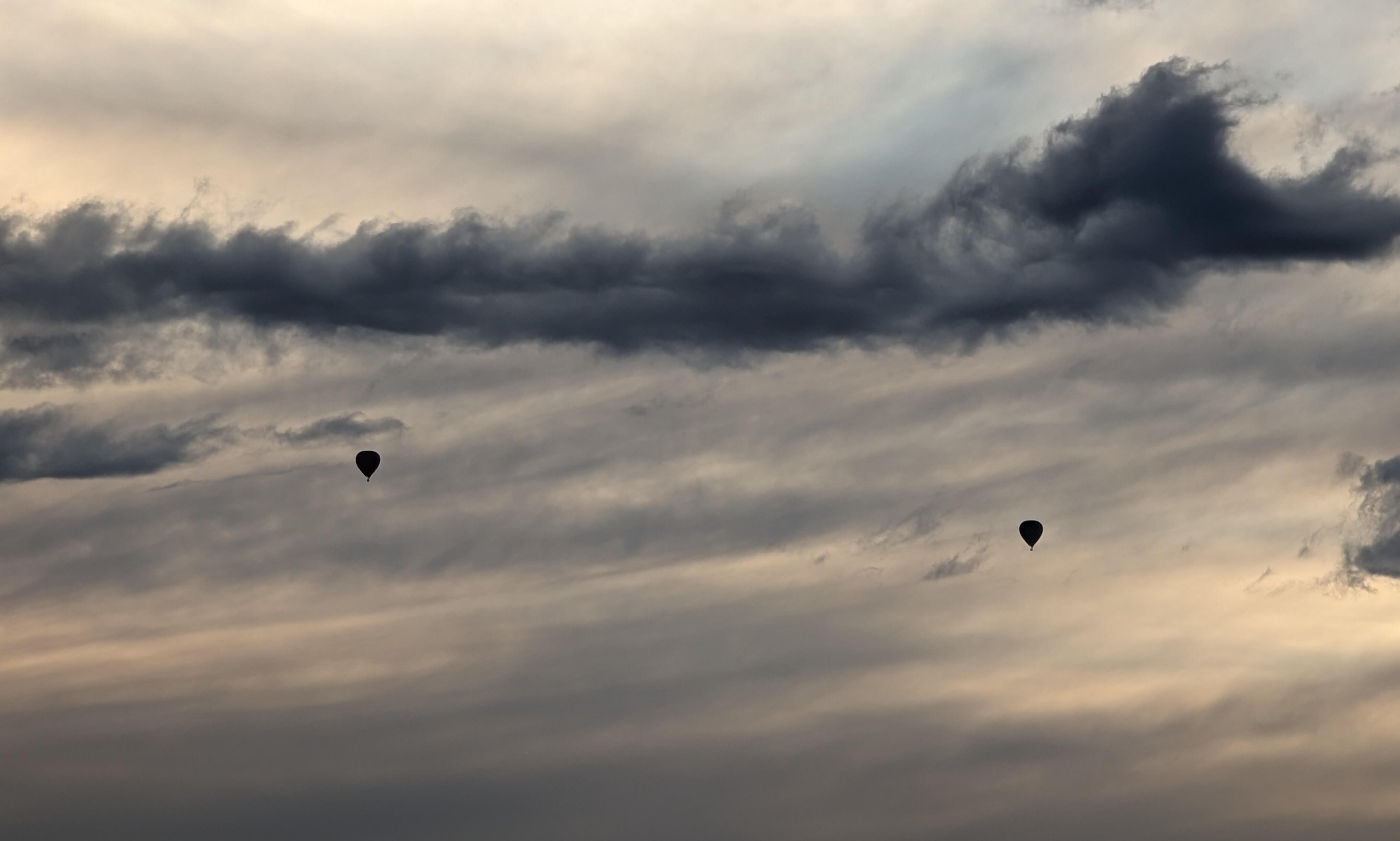 hot-air balloons against a cloudy morning sky